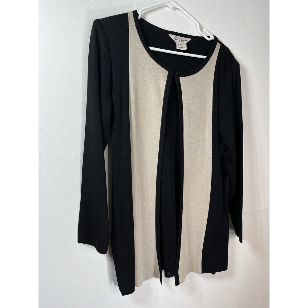 EXCLUSIVELY MISOOK PETITE Black Beige OPEN FRONT Cardigan Jacket Sz SP